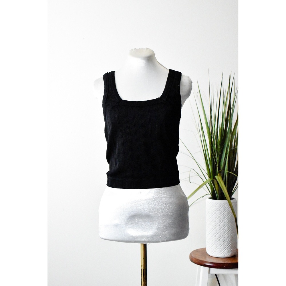 Justify Ribbed Tank Top Women Large Black Y2K Square‎ Neck Sleeveless Stretch